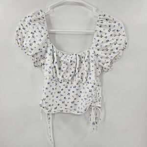 Hollister baby tee medium floral white flowers crop top